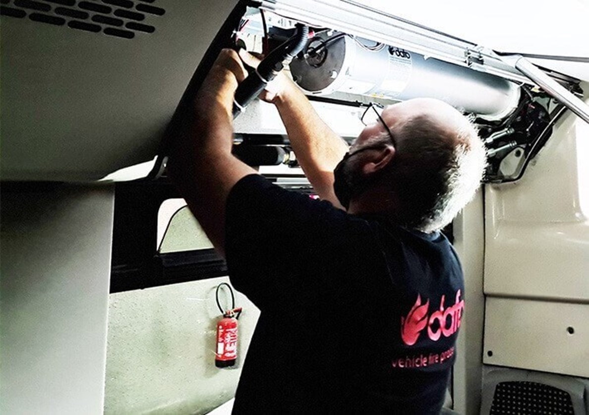 Installation of Dafo Vehicle Fire Suppression System in a bus Installation of Dafo Vehicle Fire Suppression System in a bus